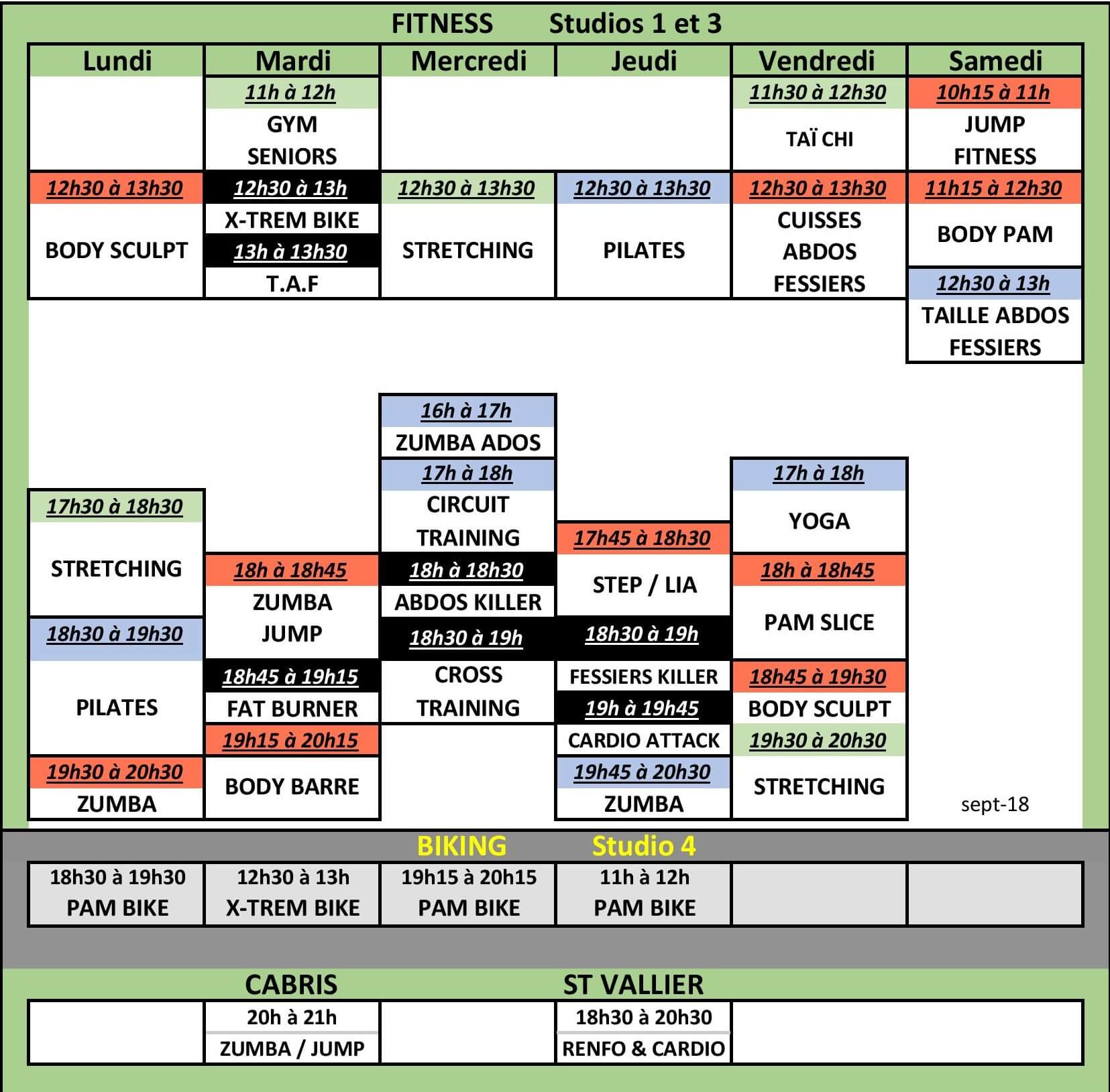 Planning Cours Collectif Fitness PAM LOISIRS Fitness votre salle de