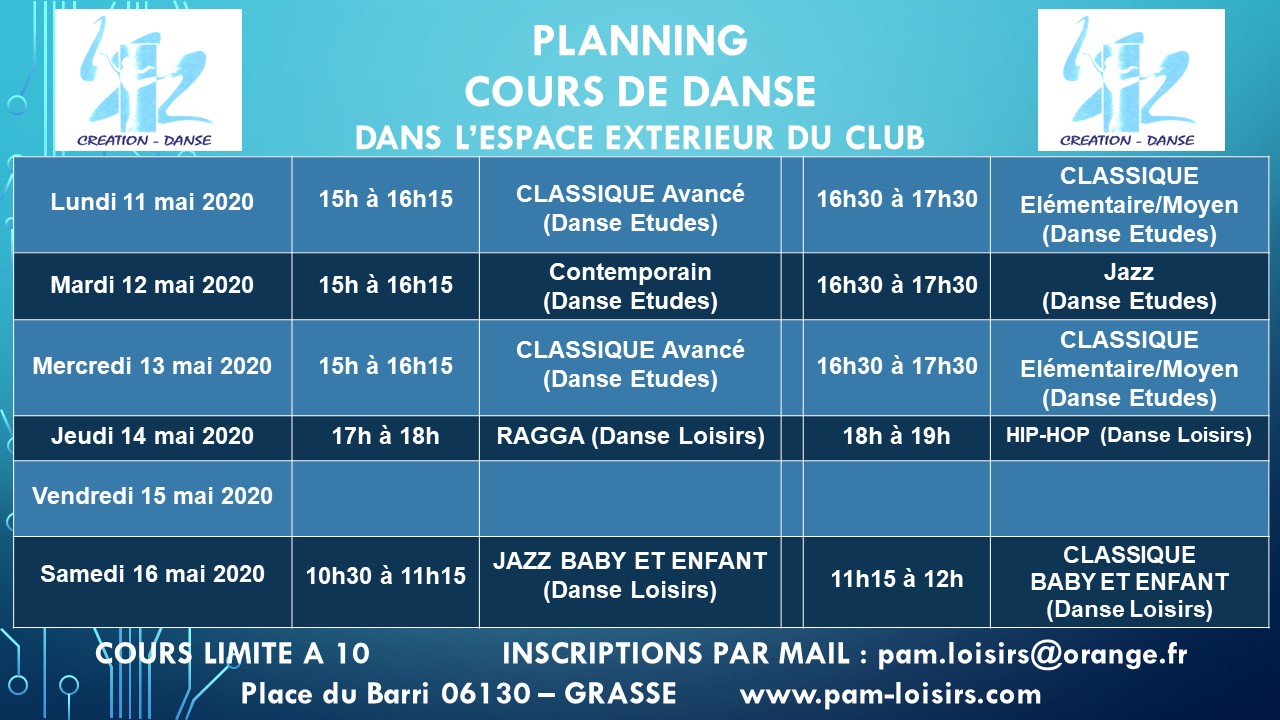 PlanningPAMDANSEsemaine11Mai2020  PAM LOISIRS Fitness votre salle